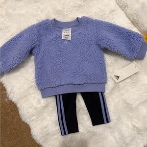 Adidas Light Blue Fleece Sweater and Black Leggings Set